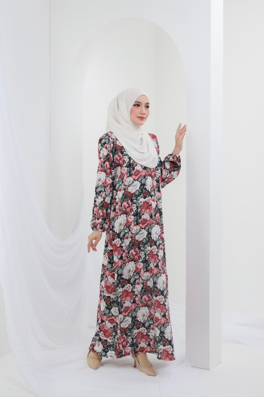 Jubah Qadeeja - BLACK SWEET RED