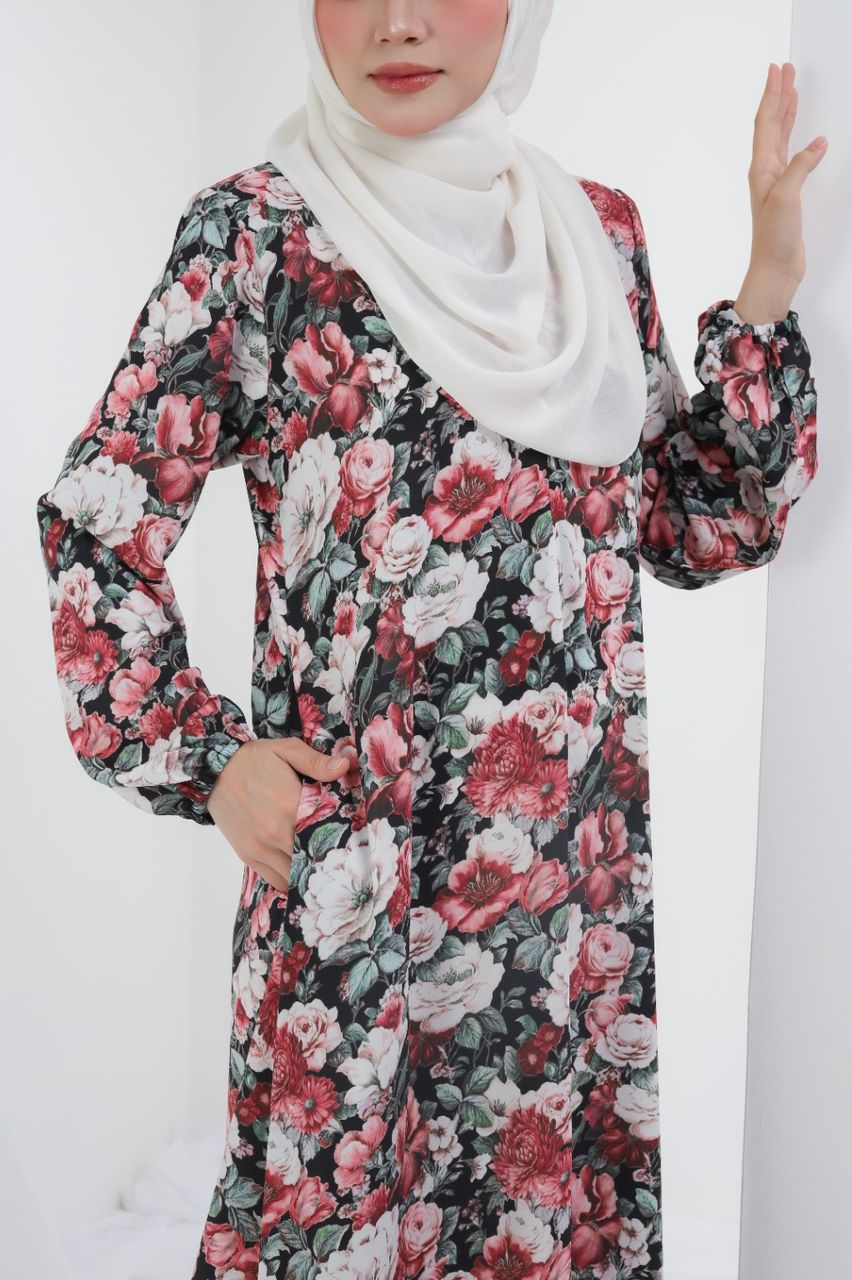 Jubah Qadeeja - BLACK SWEET RED