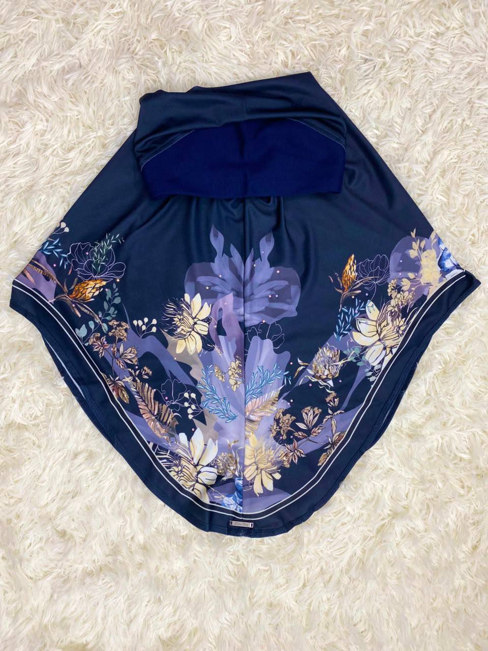 FLORAL SARONG LYCRA -FSL-186 (BLUE BLACK)
